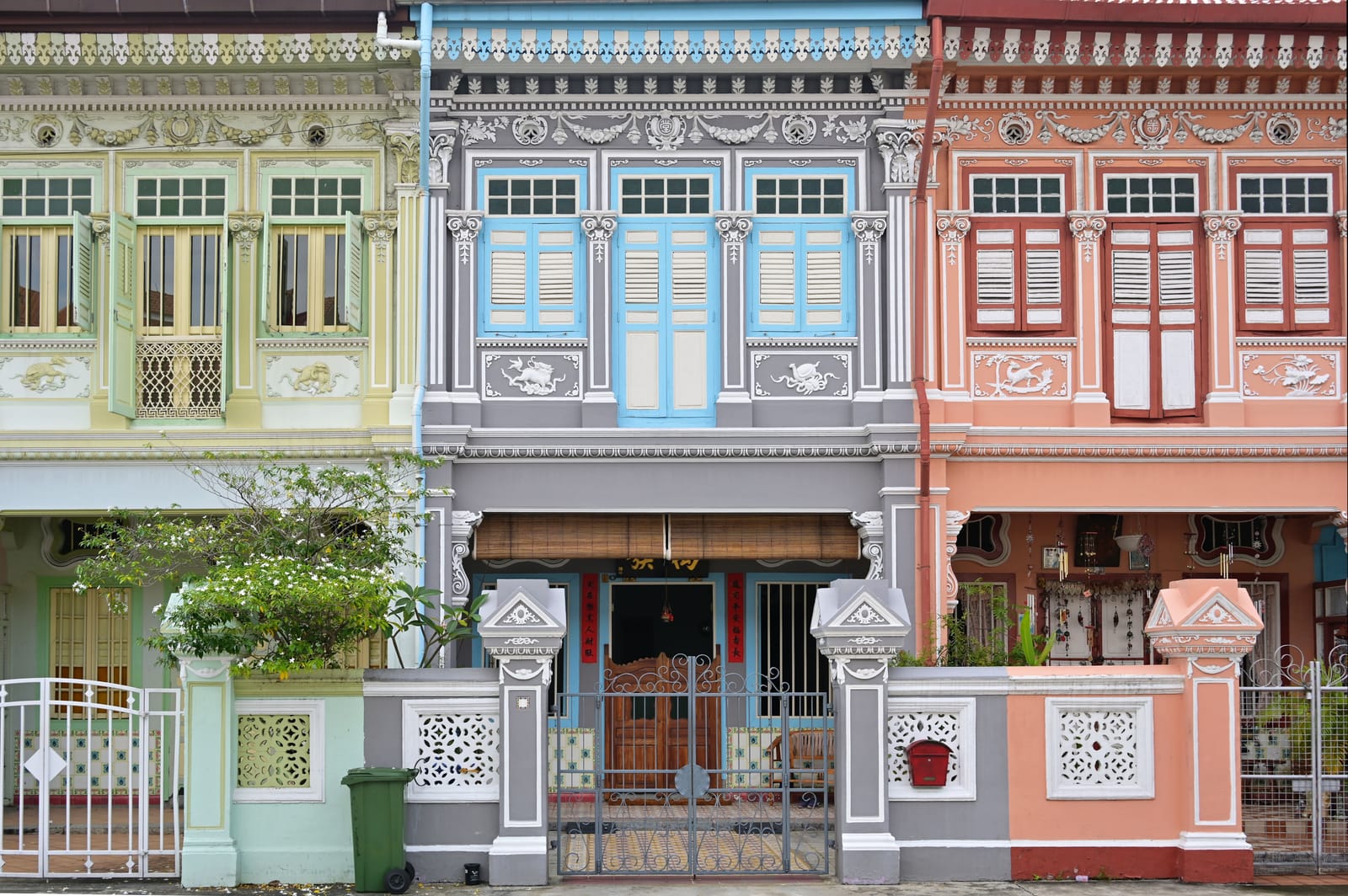 Pastel Peranakan terrace houses with ornate facades on Koon Seng Road, Joo Chiat